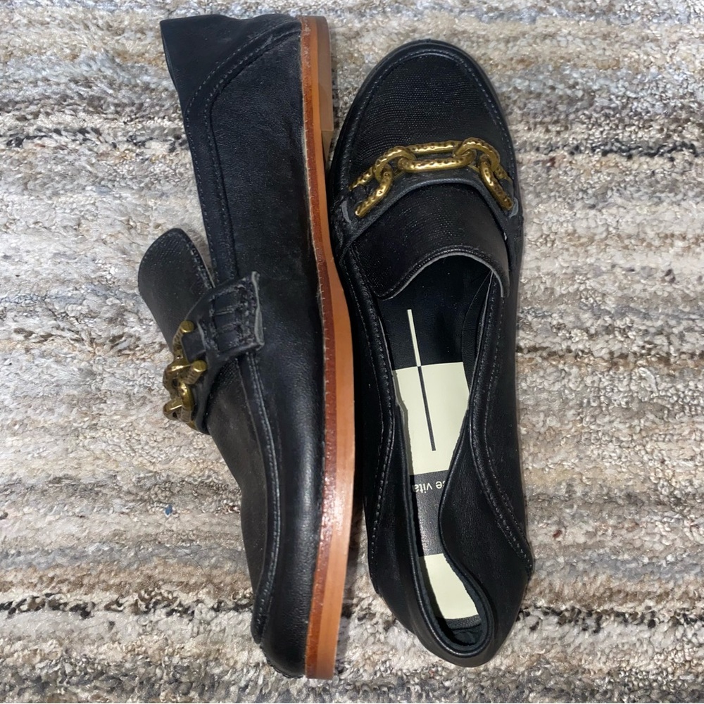 Dolce Vita Black Loafers with Gold Bit Detail (S)
